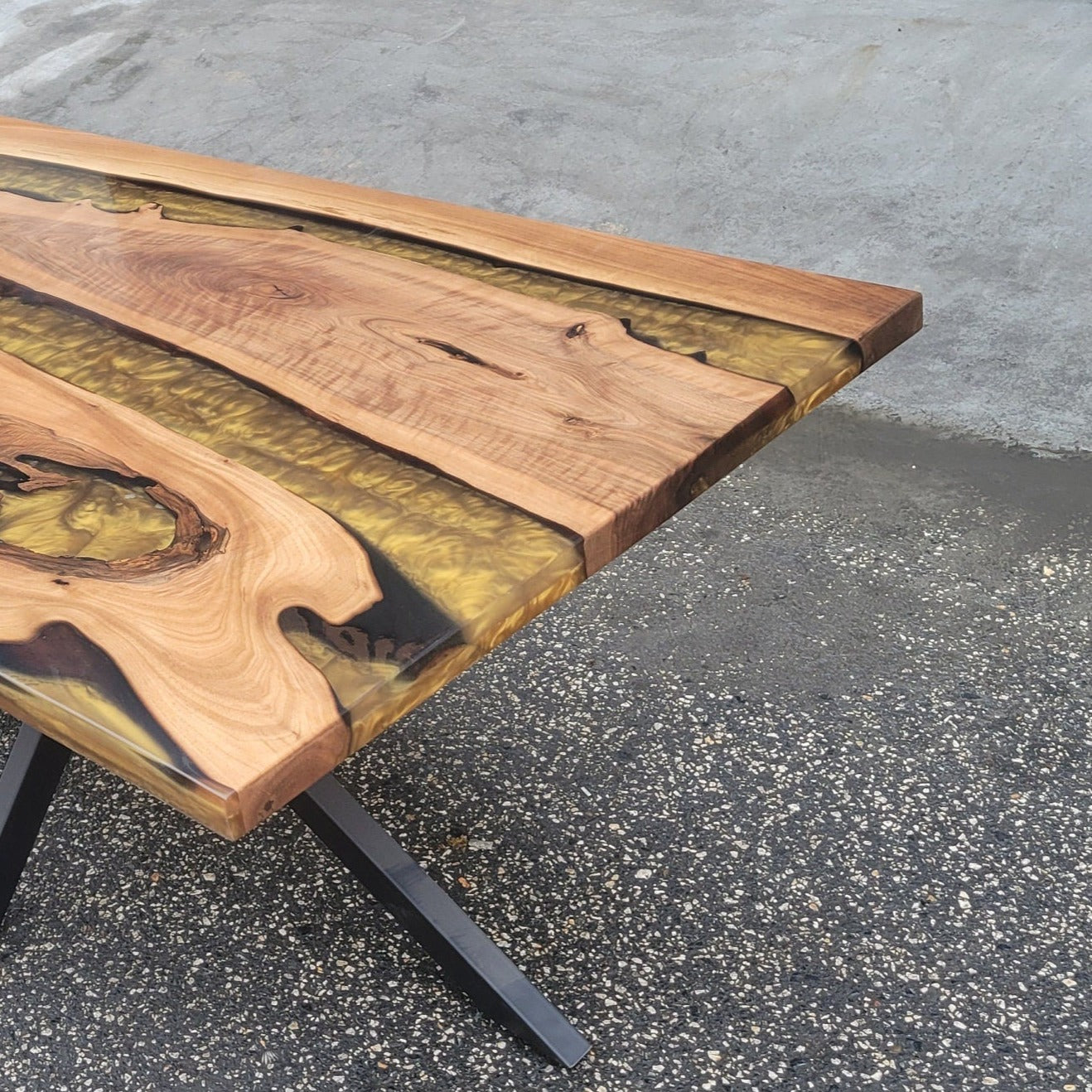Resin River Epoxy Gold Walnut Live Edge Table