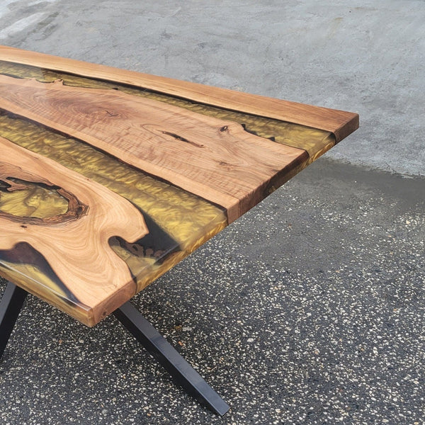 Resin River Epoxy Gold Walnut Live Edge Table