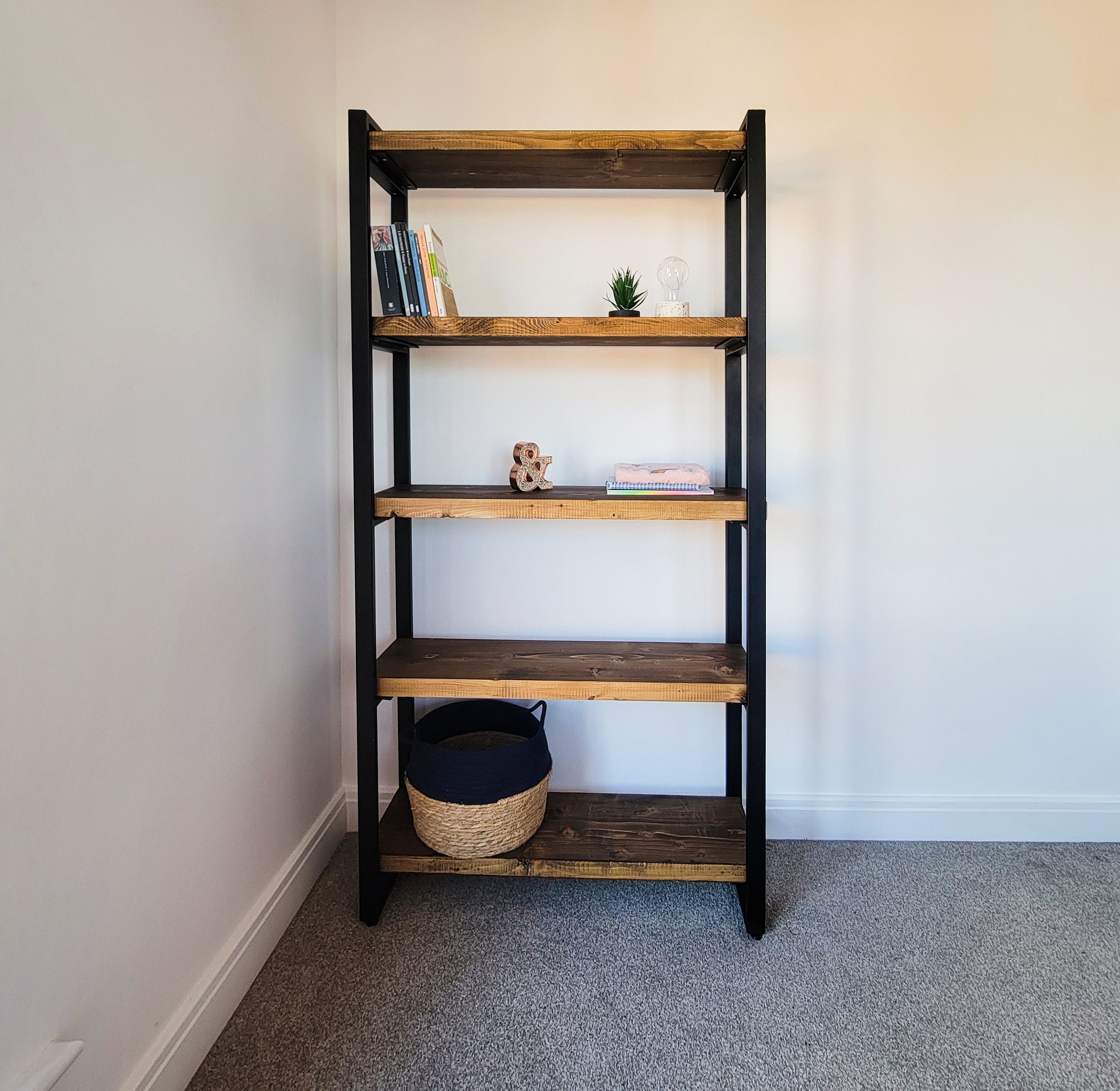 Solid Wood Open Shelf Bookcase Storage The Industrial Furniture