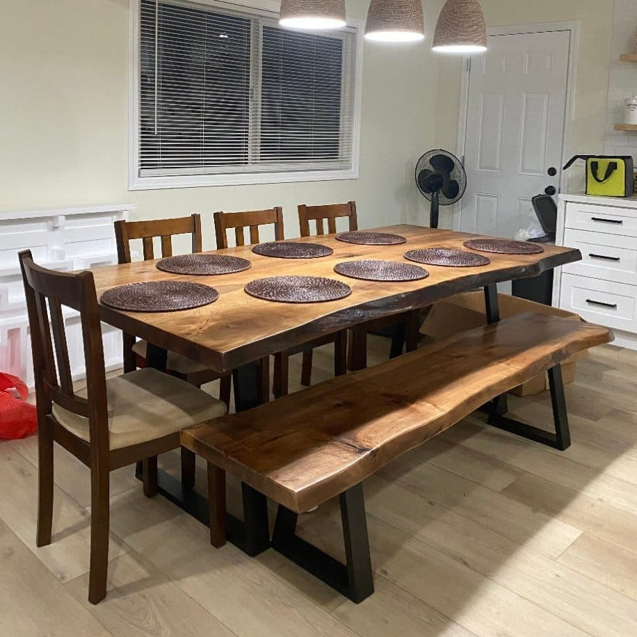 Live Edge Walnut Dining Table and Bench Set - The Industrial Furniture